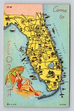FL- Florida, General Map Greetings, Antique, Vintage Souvenir Postcard picture