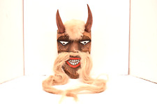 Romanian Traditional Dance Mask Vintage Moldovan Wood Carving Fur Horns Devil picture