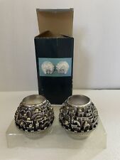 Pair Vtg. Massive KARSHI JERUSALEM 925 Silver Plate Gold Accents Candle Holders picture