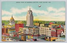 Postcard Aerial View Of Business Section Fort Wayne Indiana picture