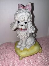 Vintage Ceramic Poodle wearing pink bow adorable 6 Inches T. picture