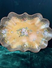 Antique Victorian Shabby Chic Papier-mâché Oval Serving Tray Floral Fluted Edge picture
