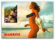 Beautiful Topless Woman on Beach Biarritz France Continental Postcard Z8 picture