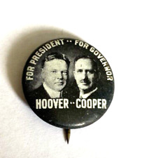 1928 For President For Governor Hoover Cooper Jugate Pinback Campaign Button picture
