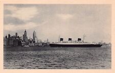 New York City Manhattan Skyline SS Normandie Harbor Early 1900s Vtg Postcard C11 picture