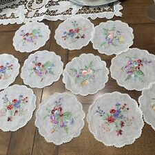 11 Madeira Vintage Hand Embroidered Cocktail Napkins/ Coasters Floral picture