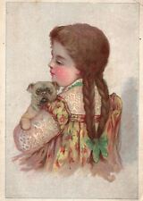 1880s-90s Young Holding Small Pug Dog Braided Hair Trade Card picture