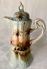 UNUSUAL ANTIQUE JAPANESE CHOCOLATE POT, PALM TREES, PROBABLY NIPPON TORRI picture