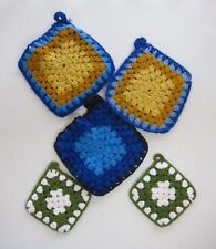 VTG Granny Square Kitchen Handmade Double Thick Crochet Pot Holders 5 pc picture