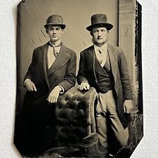 Antique Tintype Photograph Handsome Young Fashionable Men Interesting Pair picture