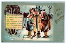 1907 New Year Greetings Boys Caroling Clapsaddle Embossed Antique Postcard picture