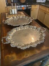 Lot 2 Wm. Rogers Silverplated Chippendale Footed Tray w/Handles 22 3/4 x 16 1/4