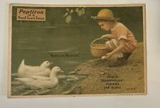 Vtg 1918Hood's Sarsaparilla Peptiron TONIC Trade  girl feeding ducks (1L) picture