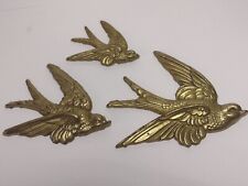 Set 3 Vtg. Solid Brass Flying Birds Swallows/Swifts Wall Art Hanging Decor Japan picture