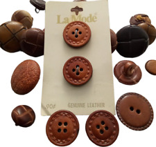 Vintage Genuine and Faux Leather Buttons La Mode Lot of 20 Brown Black picture