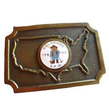 Vintage Belt Buckle 1977 1970s COLORADO V.F.W. GOLD MINER ENAMELED BRASS 1.5