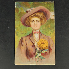 ANTIQUE 1909 DB E.H. KIEFER SIGNED VICTORIAN WOMAN W/ HAT LITHO POSTCARD picture