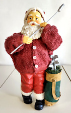 Christmas Fabric Mache Golfing Santa Claus With Golf Bag Clubs ~ 10 Inches picture