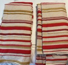 PAIR VINTAGE BATES BEDSPREADS - TWIN - Red, Beige, Tan Striped picture