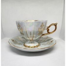 Vintage Lusterware Teacup & Saucer (Blue/White) picture