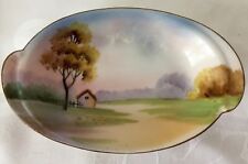 ANTIQUE NIPPON RELISH DISH, THATCH ROOF COTTAGE, TREES, WREATH MARK picture