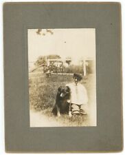 CIRCA 1900'S RARE CABINET CARD Featuring Young Boy Wearing Hat With His Dog picture