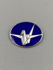 Vintage Blue No More Hibakusha W/  Origami Crane Peace Symbol Lapel Pin Brooch picture