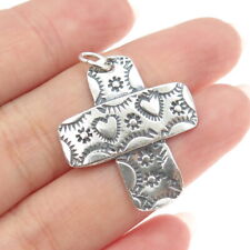 Old Pawn 925 Sterling Silver Vintage Southwestern Heart Cross Tribal Pendant picture