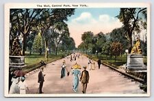 c1920s~New York City NYC~Central Park~Mall~Strolling~Parasols~Art~VTG Postcard picture