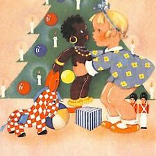 Scarce c1940's-50's Ink Blotter Mendota Ill Christmas Morning Tree Gifts Girl  picture