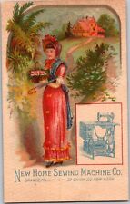 1800s Orange, Massachusetts New Home Sewing Machine Trade Card Woman in Bonnet picture