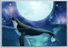 WHALE jump under MOON Sea Scape Ocean Starry Ski Russian New Postcard picture
