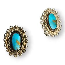 Vintage Sterling Silver Navajo Native American Turquoise Screwback Earrings picture