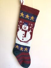 Vintage Russ Berrie Knitted Acrylic Sock Maroon Snowman Christmas Stocking picture