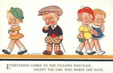 VINTAGE Comic Illust Vera Paterson Boy Waits for Girl Who Never Comes POSTCARD picture