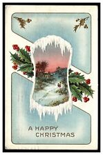 A HAPPY CHRISTMAS VINTAGE POSTCARD 1900'S WINTER SCENE ICICLES KANE PA CANCEL picture