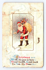 Vintage Old Postcard  Red Santa Claus Gift Bag 1910's Antique Toys Sack picture