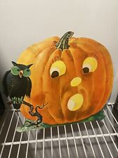 Vintage Halloween JOL Die Cut Jack-o-Lantern w/Owl Decoration Dennison Fall picture