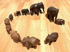 Antique Burmese Teak Wooden Beautifully Carved Elephants Family Of 11 Total. picture