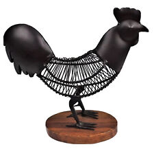 Metal Rooster Chicken Wood Base Folk Art Desk Decor Country Farm picture