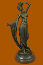 Pretty Young Maiden Girl Holding Flower Bronze Statue Sculpture Art Decorative picture