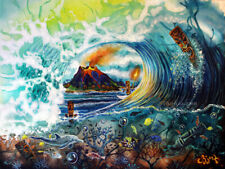 CBjork Signed 8x10 PRINT Tiki Wave With Fish Hawaiian Island Tiki Hula picture