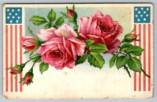 Patriotic American Flags With Roses    Postcard  c1909 picture
