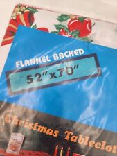 Vintage Vinyl Flannel Backed Christmas Table Cloth Poinsettia Holiday New  picture
