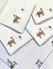 1960s Embroidered Silk Road Caravan Theme Fine Linen Tablecloth & Napkins VGC picture