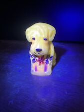 Boyd Art Glass Christmas Dog Figurine Pooche In Harvest Gold Painted Red Flower picture