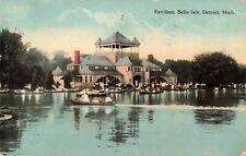 Detroit MI Michigan, Pavilion, Belle Isle, Canoes Boats, Vintage Postcard picture