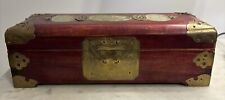 Vintage Chinese Wood Jewelry Box Carved Jade Inlay w/brass Shanghai China picture