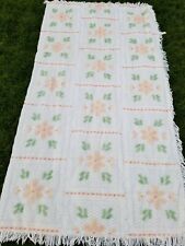 Beautiful floral peach green Vintage Chenille Terry Candlewick Bedspread FULL picture