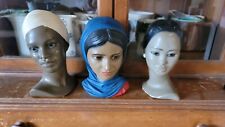3 Vintage Chalkware  Bust - Mid Century picture